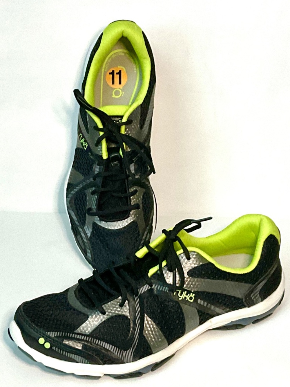 Ryka Influence Training Shoe Women's 11 Black Neon Green Grey Lightweight Sneake